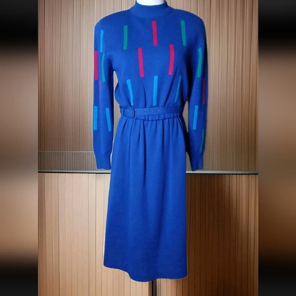 ciano Dresses & Skirts - VTG Ciao Ltd Sweater Dress 80s Turquoise Blue Silk Blend Lined Sz 8 Secretary